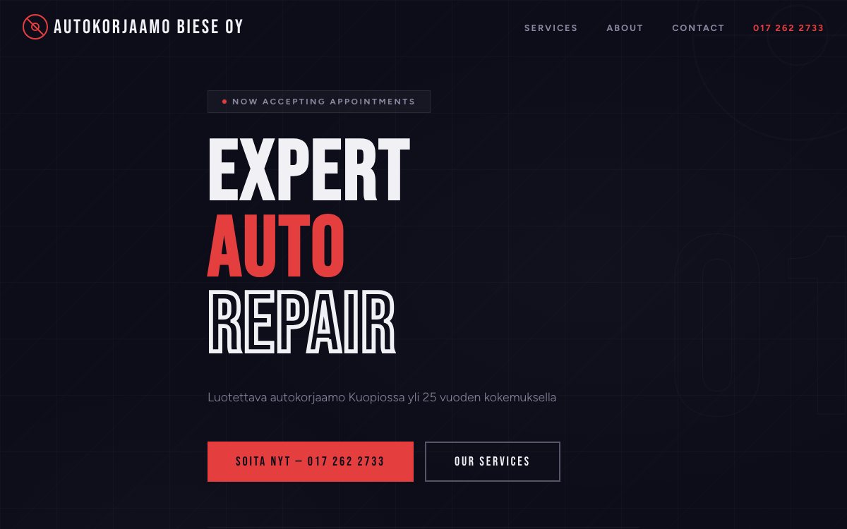 Autokorjaamo Biese website screenshot